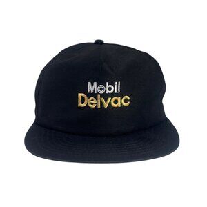 Mobil Delvac Adjustable Baseball Hat Black Embroidered Logo Strap Back Cap